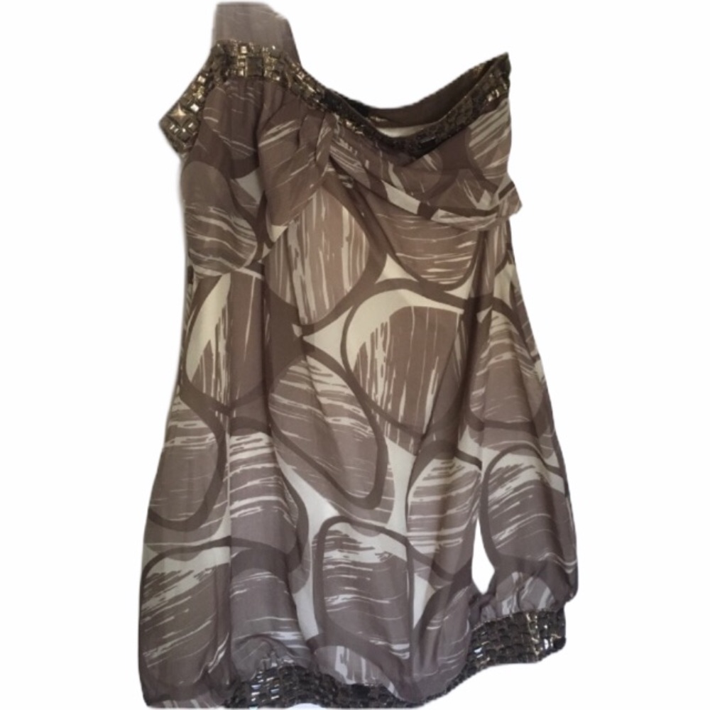 Arden B Geometric Print One Shoulder Dress with Beading Details